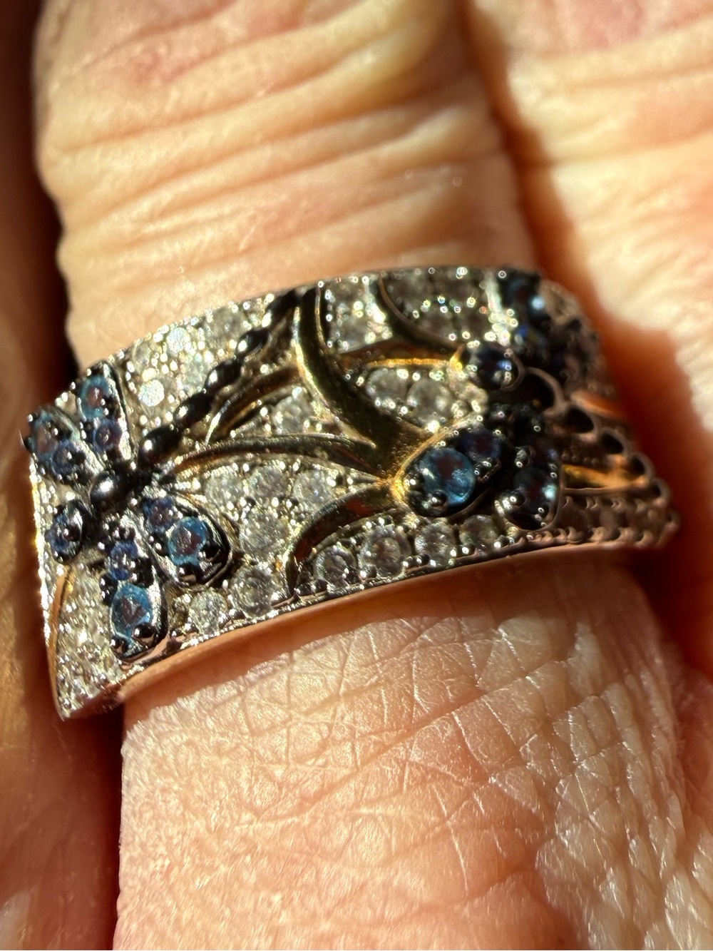 Blue And White Cubic Zirconia 18k Gold Over Sterling Silver Dragonfly Ring SZ 10